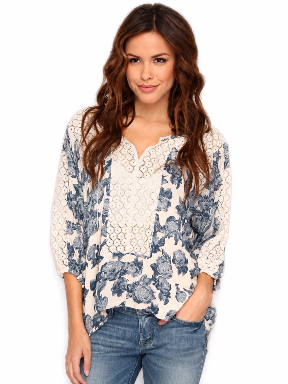 Free People Moon River Floral Lace Blouse Size Small